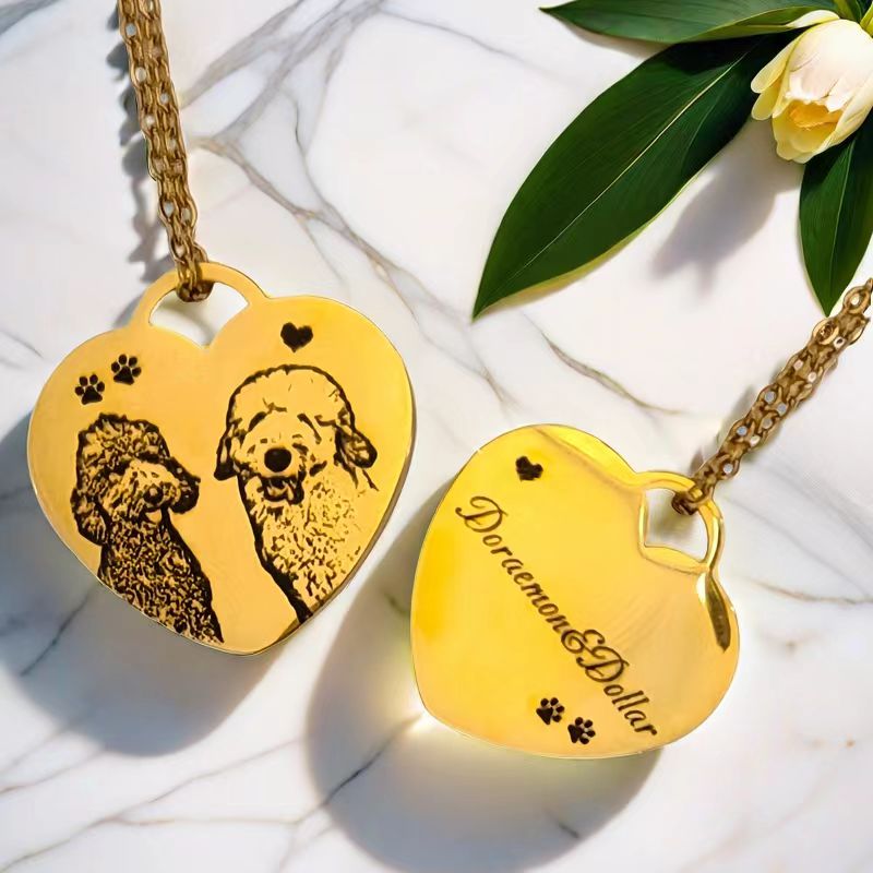 Heart-Shaped Necklace / Custom Pet Necklace /Cat Drawing / Dog Drawing / Personalized Gift / Portrait / Pet Jewelry