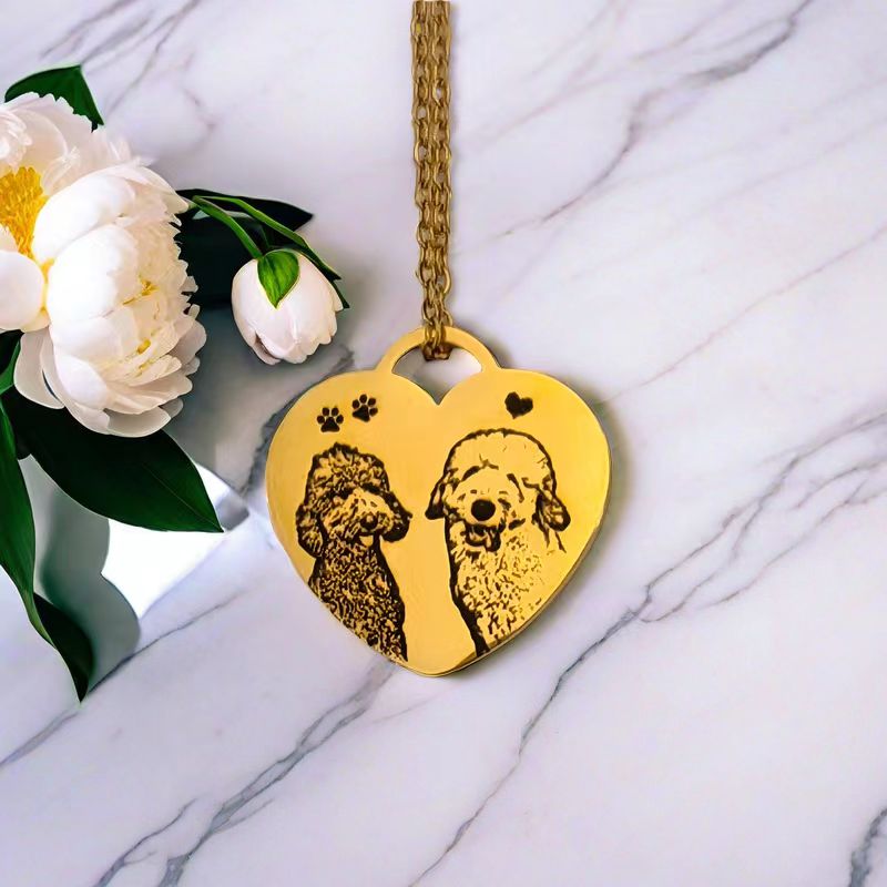 Heart-Shaped Necklace / Custom Pet Necklace /Cat Drawing / Dog Drawing / Personalized Gift / Portrait / Pet Jewelry