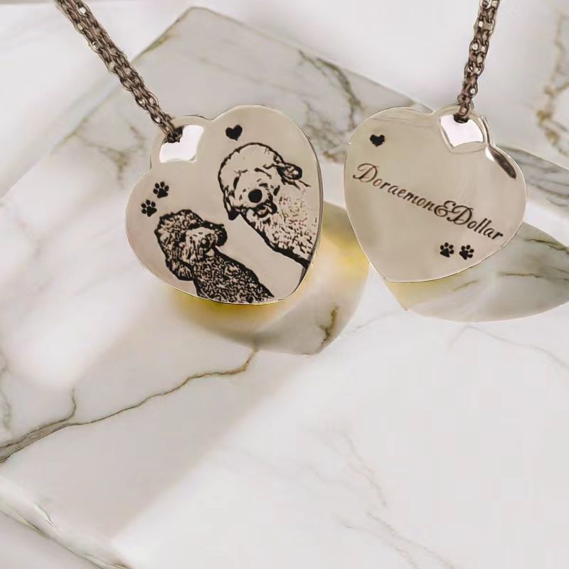 Heart-Shaped Necklace / Custom Pet Necklace /Cat Drawing / Dog Drawing / Personalized Gift / Portrait / Pet Jewelry